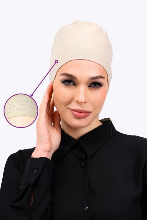 Kaymayan Krem Bone Silikonlu Kaymaz Dikişsiz Kadın Tesettür Bağlamalı (Açık Vizon - Bej)
