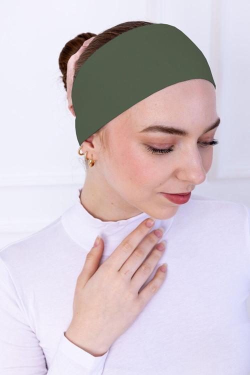 Kaymayan Silikonlu Bandana Bone - Sportif Saç Bandı-Haki