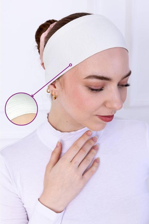 Kaymayan Silikonlu Bandana Bone Ekru - Kadın Tesettür Dikişsiz Kaymaz Geçme - Sportif Saç Bandı