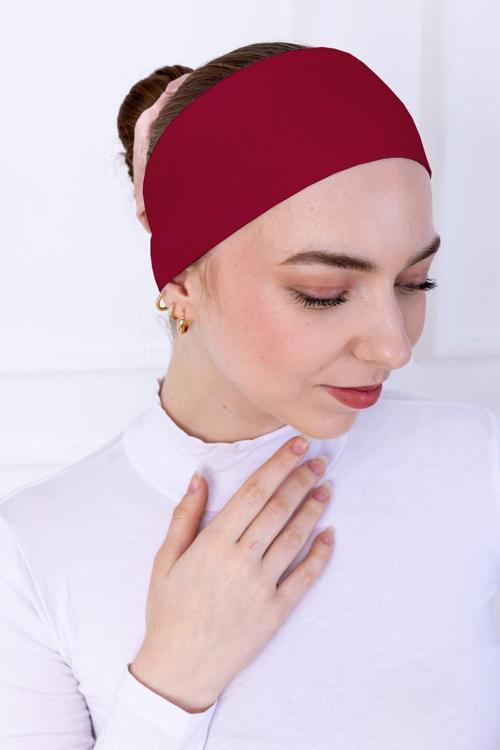 Kaymayan Silikonlu Bandana Bone Koyu Kırmızı - Kadın Tesettür Dikişsiz Kaymaz - Sportif Saç Bandı