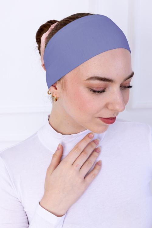 Kaymayan Silikonlu Bandana Bone Mavi - Kadın Tesettür Dikişsiz Kaymaz Geçme - Sportif Saç Bandı
