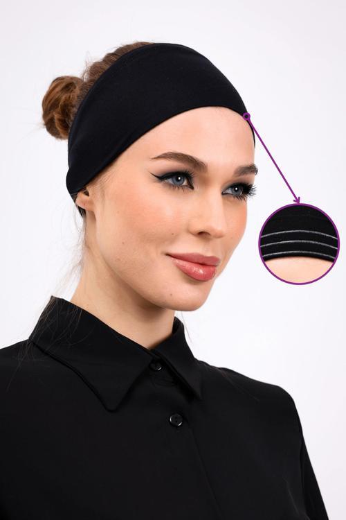 Kaymayan Silikonlu Bandana Bone Siyah - Kadın Tesettür Dikişsiz Kaymaz Geçme - Sportif Saç Bandı
