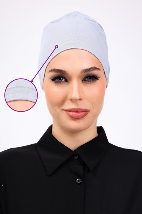 Kaymayan Silikonlu Dikişsiz Bone Açık Gri - Kaymaz Kadın Tesettür Bağlamalı İç Bone