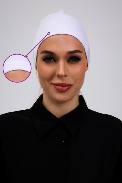 Kaymayan Silikonlu Dikişsiz Bone Beyaz - Kaymaz Kadın Tesettür Bağlamalı İç Bone