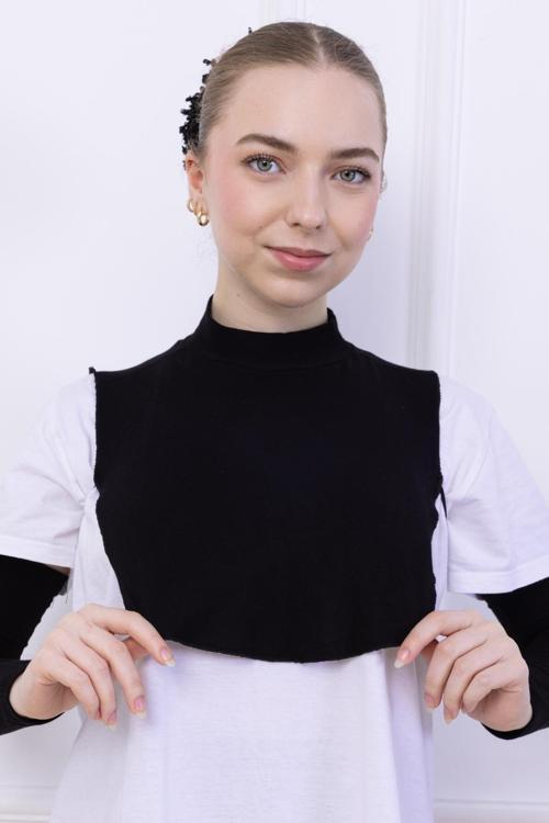 Balıkçı Yaka Boyunluk Siyah - Dik Yakalı Kadın Tesettür Penye Yarım Body Viskon Hijab