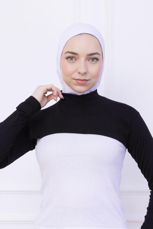 Balıkçı Yaka Boyunluklu Kolluk Siyah - Likralı Dik Yakalı Kadın Body Tesettür Crop Bolero