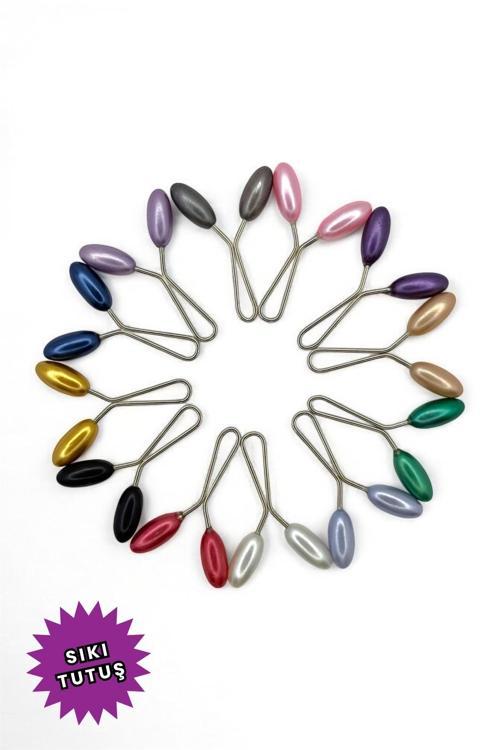 Eşarp Şal Klipsi 12 Adet Arpa Model Karışık Renk Klips - Kadın Tesettür Aksesuar İğne