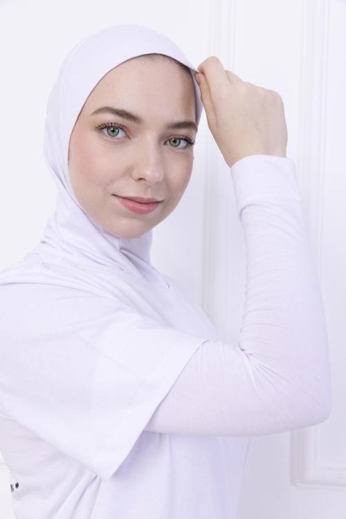 Likralı Penye Kolluk Beyaz - Pratik Kadın Tesettür Düz Namaz Kolluğu 1 Çift Viskon Hijab
