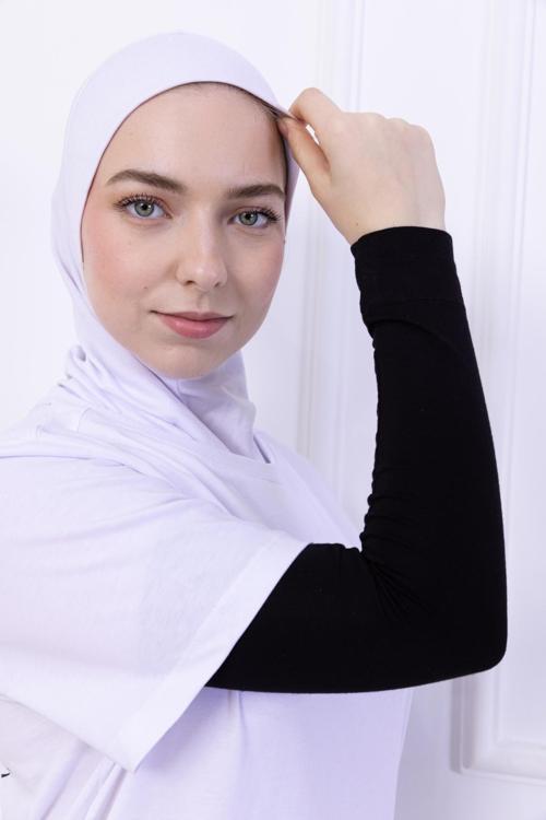 Likralı Penye Kolluk Siyah - Pratik Kadın Tesettür Düz Namaz Kolluğu 1 Çift 40Cm Viskon Hijab