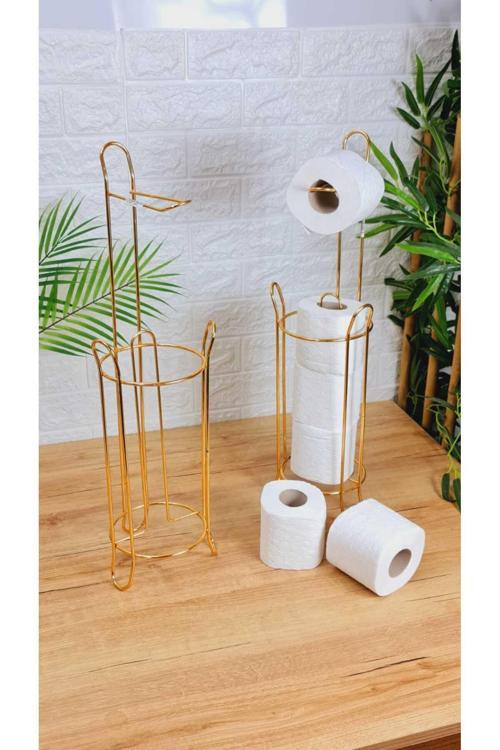 Tuvalet Kağıtlığı Wc Kağıtlık Yedekli Gold Tuvalet Kağıdı Standı Tutacağı Askısı