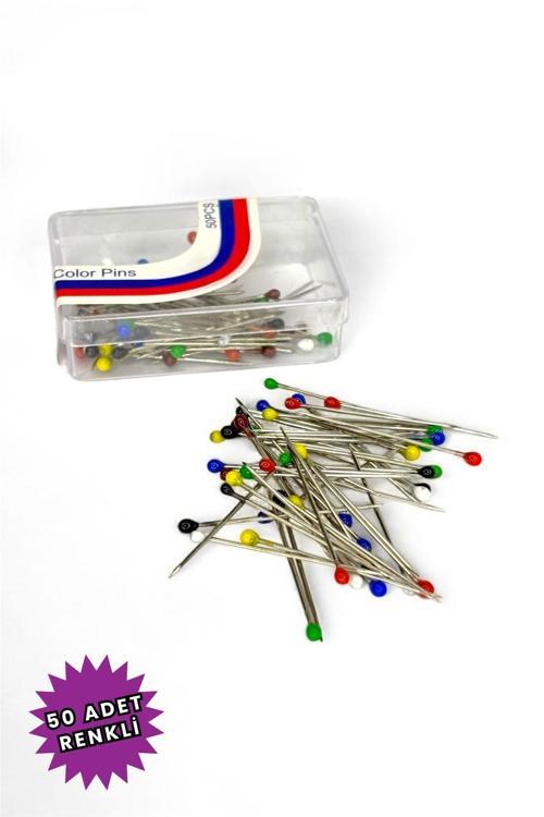 Toplu İğne Karışık Renkli 50 Adet 2.5Cm - Eşarp Ve Şal Iğnesi - Kadın Tesettür Aksesuar Çok Amaçlı