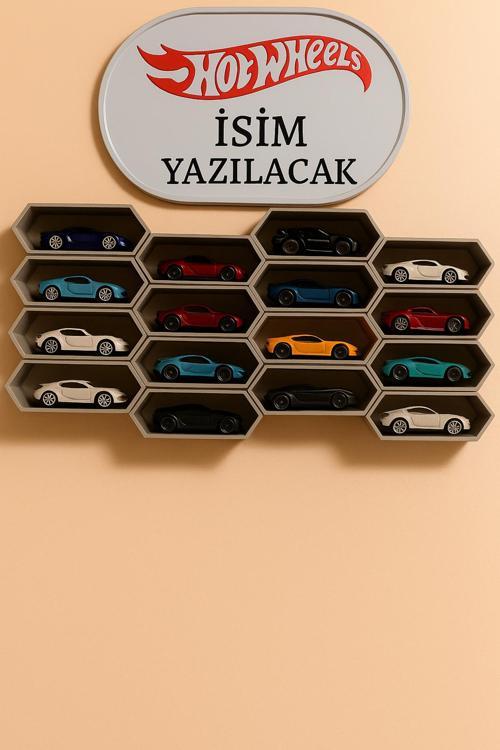 1/64 Oyuncak Araç Duvar Garajı + İsim Yazısı (Gri