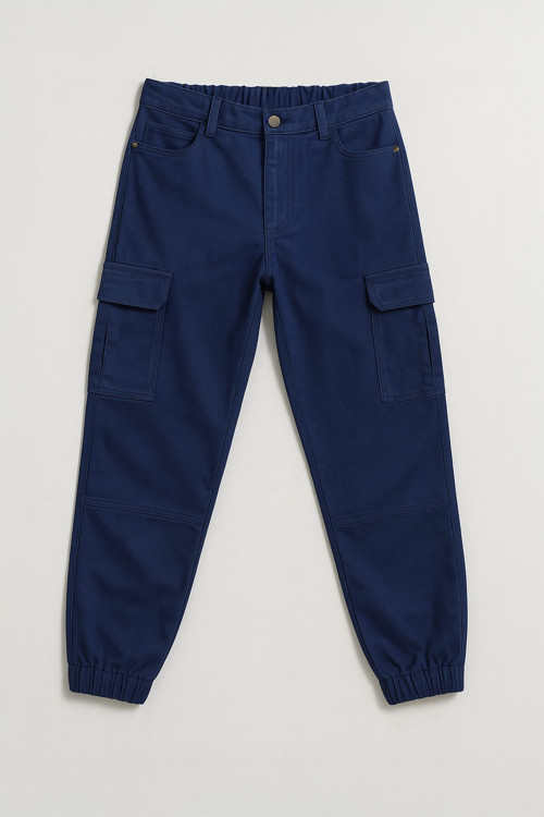 Kadın Kargo Cep Beli Lastikli Slim Fit Lacivert Jean Pantolon