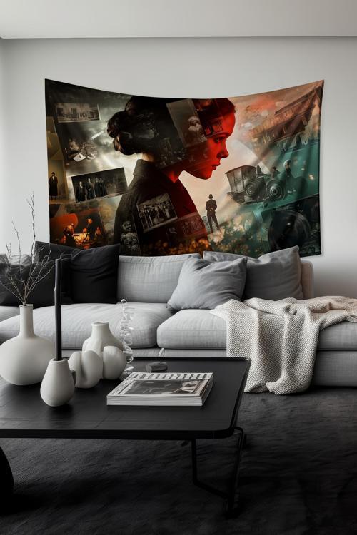 Geçmişin İzleri Desenli Duvar Halısı Duvar Örtüsü Tapestry Süet Dokulu Kumaş