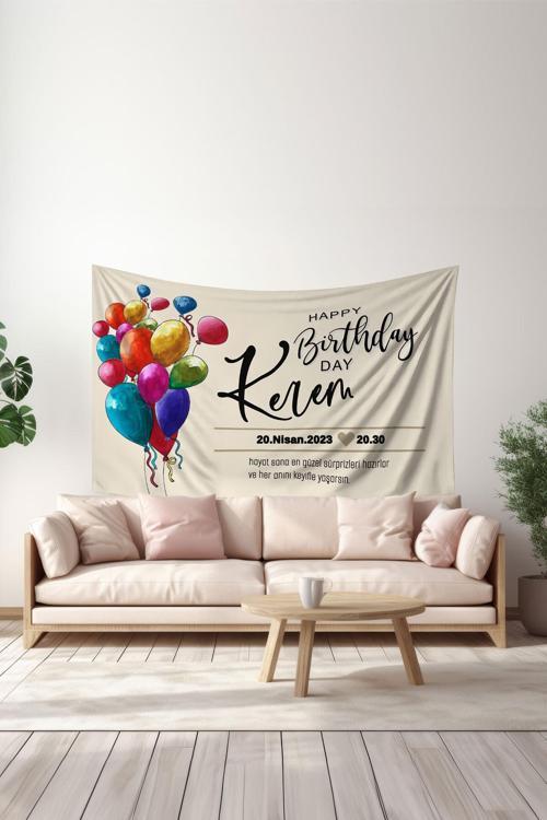Kişiye Özel Doğum Günü Duvar Halısı, Happy Birthday Duvar Örtüsü, Doğum Günü Arka Fon