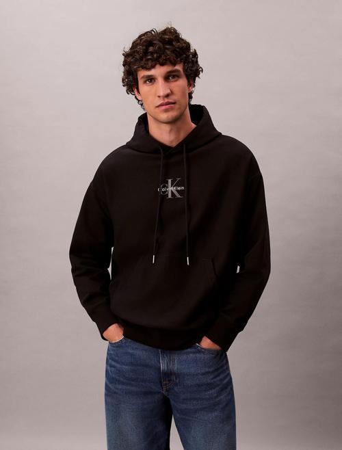 Premium Penye Mikro Monologolu Kapüşonlu Erkek Siyah Sweatshirt LV04RC281G-UB1