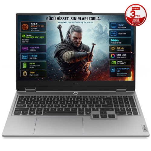 LOQ 15AHP10 AMD Ryzen 7 250 16GB DDR5 1TB SSD RTX5060 8GB 100W 15.6 inç Full HD 144Hz IPS FreeDos Gaming Laptop (83JG008UTR)