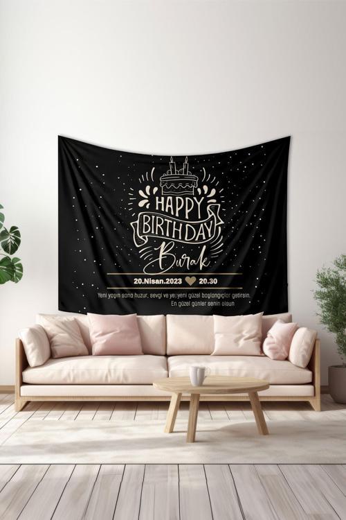 Kişiye Özel Doğum Günü Duvar Halısı, Happy Birthday Duvar Örtüsü, Doğum Günü Arka Fon