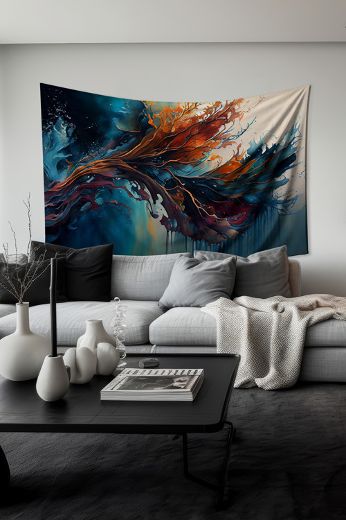 Dalgaların Dansı Desenli Duvar Halısı Duvar Örtüsü Tapestry Süet Dokulu Kumaş