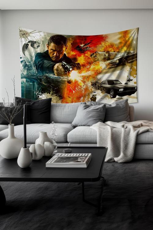 Aksiyon Patlaması Desenli Duvar Halısı Duvar Örtüsü Tapestry Süet Dokulu Kumaş