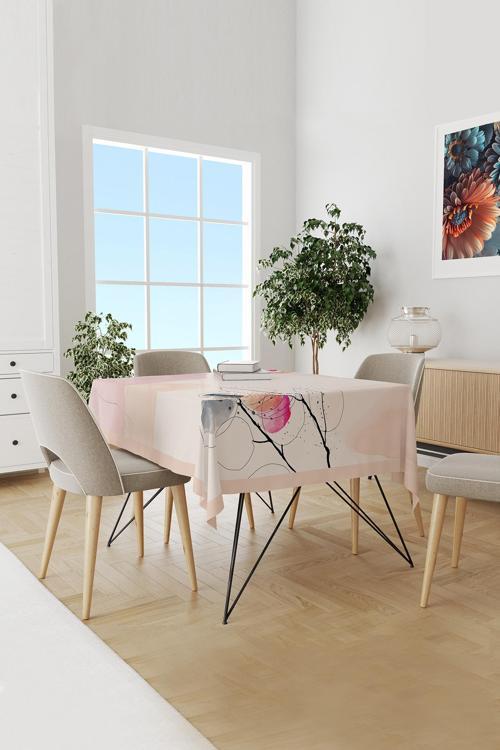 Çiçek Sanatı Desenli Süet Dertsiz Masa Örtüsü