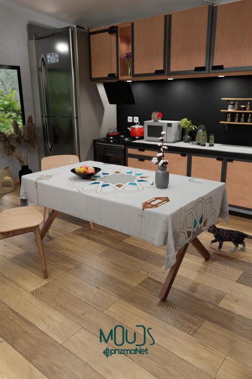 Ramazan Beşgen Desenli Süet Kumaş Dertsiz Masa Örtüsü Kare Ve Dikdörtgen Ramadan