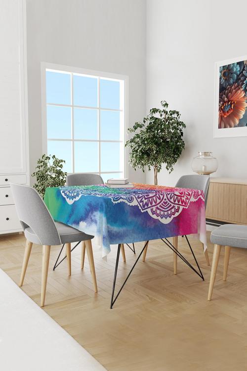 Mandala Desenli Süet Dertsiz Masa Örtüsü