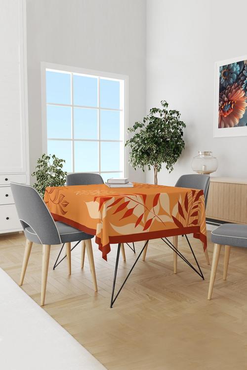 Turuncu Yapraklar Desenli Süet Dertsiz Masa Örtüsü