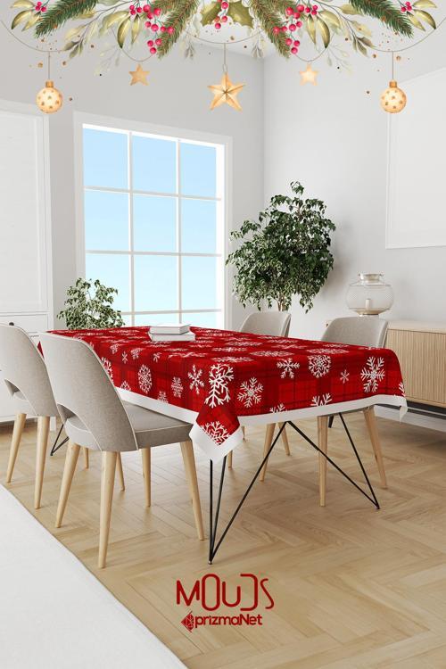 Kareli Kar Taneleri Yılbaşı Desenli Süet Dertsiz Masa Örtüsü