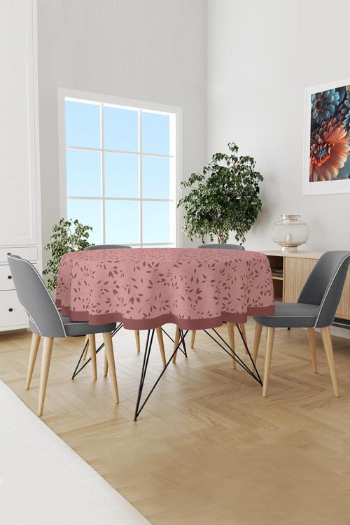 Bordo Ağaç Dalları Desenli Yuvarlak Süet Dertsiz Masa Örtüsü