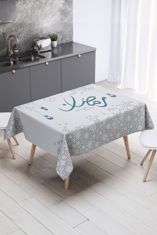 Ramazan Desenli Dikdörtgen Dertsiz Masa Örtüsü, Süet Dokulu Masa Örtüsü