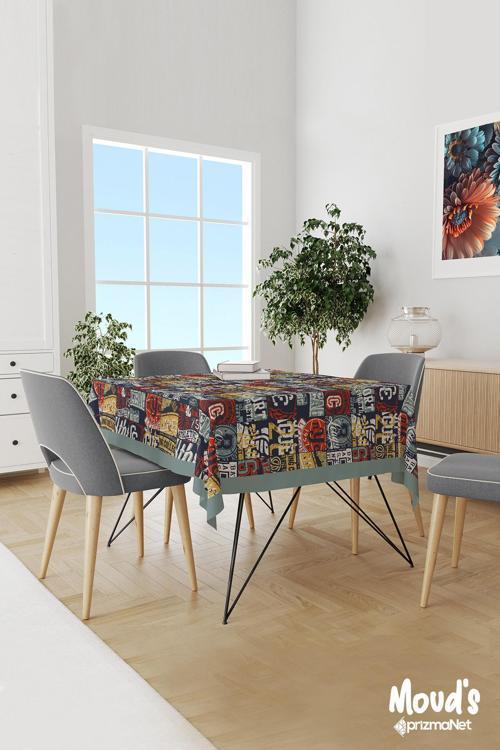 Amblem Desenli Süet Dertsiz Masa Örtüsü