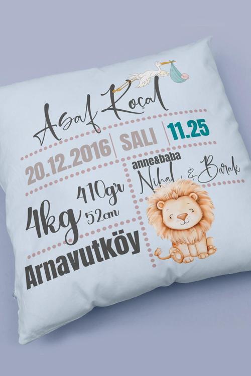 Kişiye Özel Bebek Doğum Bilgileri Kırlent, Doğum Kartı Yastık Kılıfı, Yenidoğan Kırlent Kılıfı