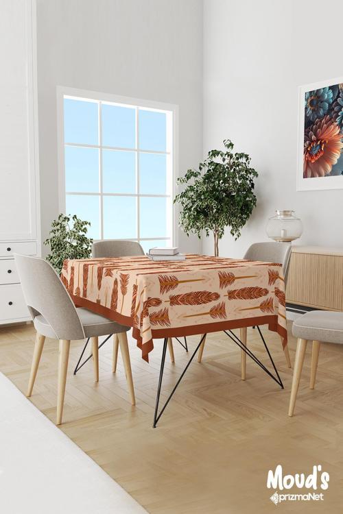 Kahverengi Bohem Desenli Süet Dertsiz Masa Örtüsü