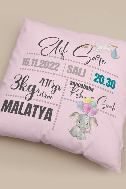 Kişiye Özel Bebek Doğum Bilgileri Kırlent, Doğum Kartı Yastık Kılıfı, Yenidoğan Kırlent Kılıfı