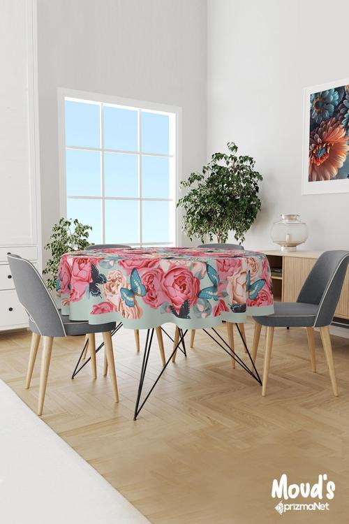 Classic Pattern 3 Desenli Yuvarlak Süet Dertsiz Masa Örtüsü