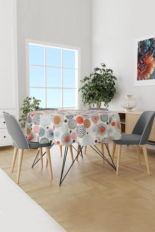 Japanese Round Çiçek Desenli Yuvarlak Süet Dertsiz Masa Örtüsü