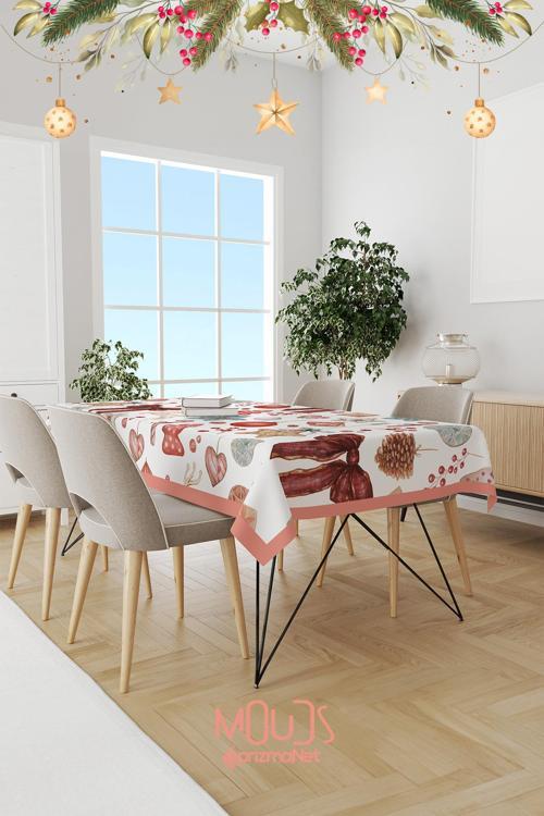 Retro Yılbaşı Desenli Süet Dertsiz Masa Örtüsü