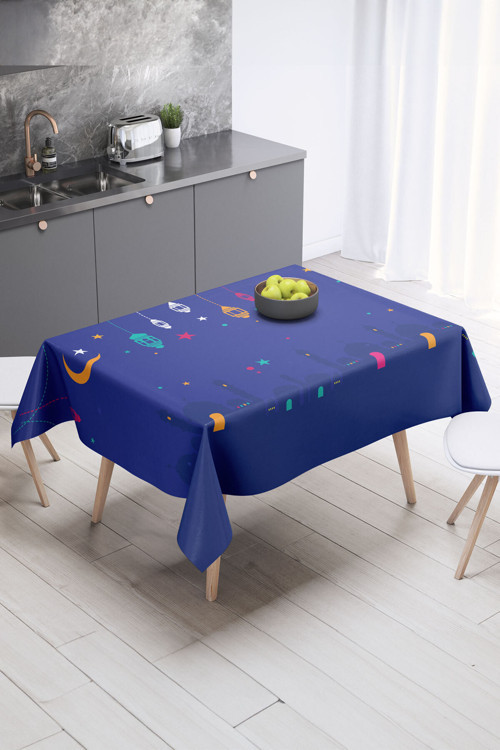 Ramazan Desenli Dikdörtgen Dertsiz Masa Örtüsü, Süet Dokulu Masa Örtüsü