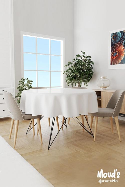 Beyaz Renk Yuvarlak Süet Dertsiz Masa Örtüsü