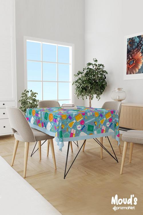 Matematik Kimya Müzik Desenli Süet Dertsiz Masa Örtüsü