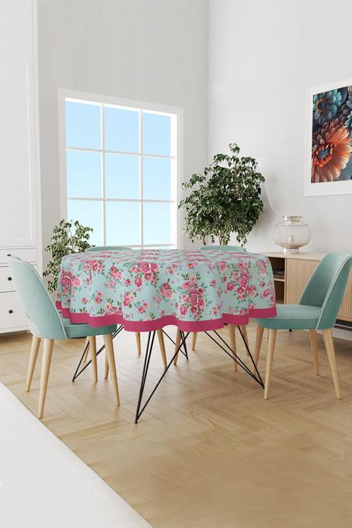 Madame Spring Desenli Yuvarlak Süet Dertsiz Masa Örtüsü