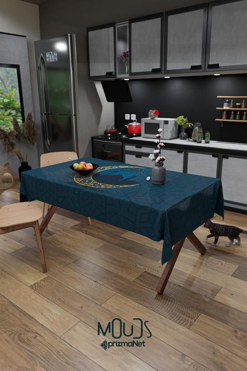 Ramazan Ay Ve Camii Silüet Desenli Süet Kumaş Dertsiz Masa Örtüsü Kare Ve Dikdörtgen Ramadan