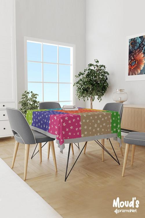 Parçalı Çiçekli Desenli Süet Dertsiz Masa Örtüsü