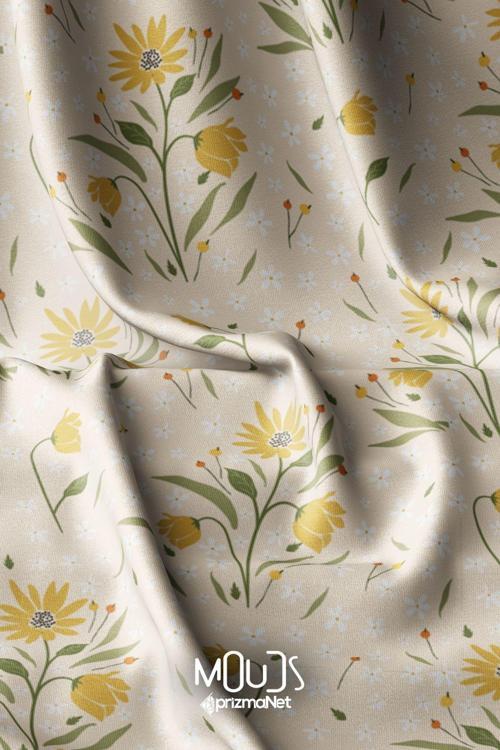 Camomile Papatya Desenli Dijital Baskılı Kumaş Süetimsi Doku En 155Cm Kms-52