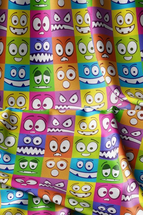 Funny Face Desenli Dijital Baskılı Kumaş Süetimsi Doku En 155 Cm Kms-61