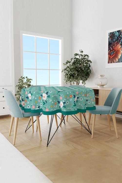 Eski Çiçek Desenli Yuvarlak Süet Dertsiz Masa Örtüsü