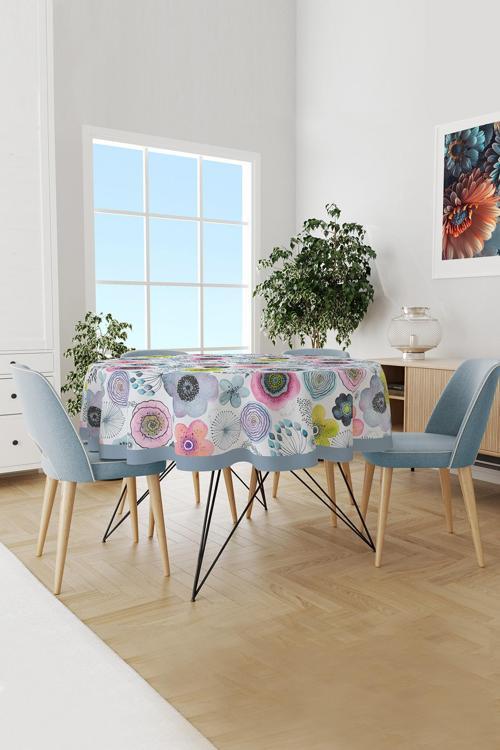 Su Çiçeği Desenli Yuvarlak Süet Dertsiz Masa Örtüsü