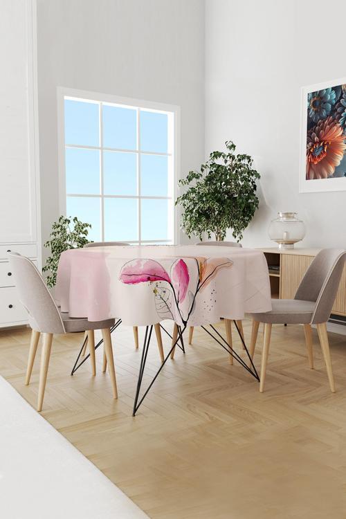 Çiçek Sanatı Desenli Yuvarlak Süet Dertsiz Masa Örtüsü