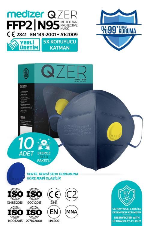 Qzer Lacivert 5 Katlı Ventilli Ffp2 Nr Toz Maskesi 10 Adet Iş Maskesi